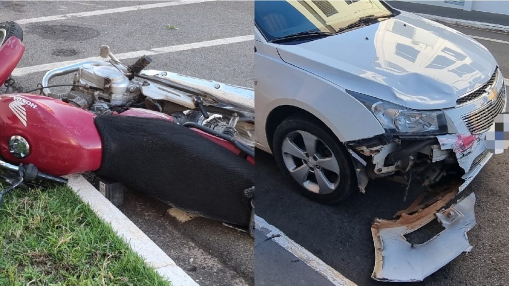 Carro E Moto Colidem Em Cruzamento E Motociclista Fica Ferido Em