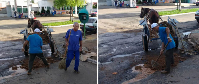 Moradores fazem serviços de tapar buracos em avenida de Catalão