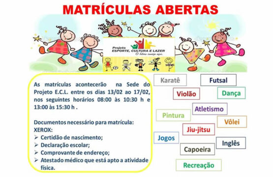 OUVIDOR - MATRÍCULAS ABERTAS PARA O PROJETO ESPORTE, CULTURA E LAZER
