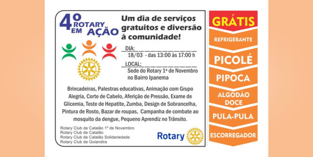 VOLUNTÁRIOS REALIZAM ROTARY EM AÇÃO NESTE SÁBADO, 18 DE MARÇO