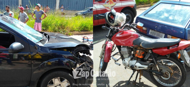 FLAGRANTE: ACIDENTE ENTRE CARRO E MOTO DEIXA DUAS PESSAOS FERIDAS