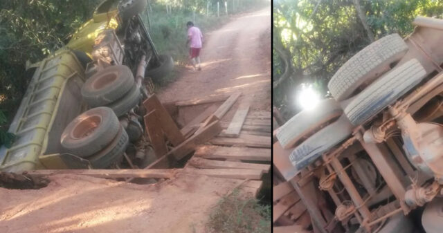 PONTE DESABA COM CAMINHÃO NA REGIÃO DA FAZENDA PIRES, ZONA RURAL DE CATALÃO