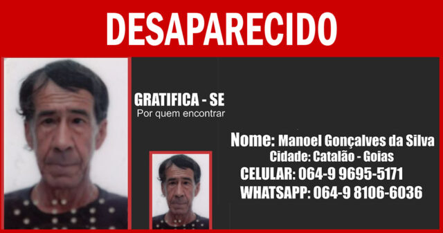 FAMÍLIA PROCURA POR HOMEM DESAPARECIDO EM CATALÃO