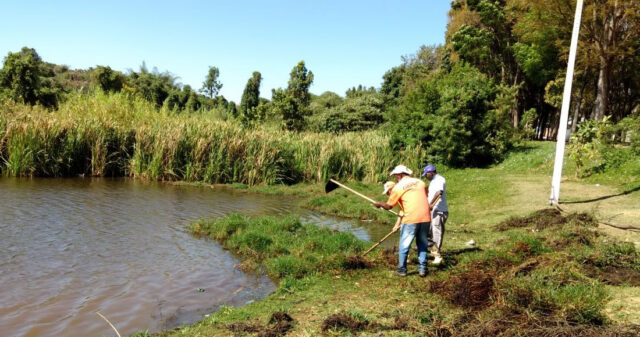 Prefeitura realiza limpeza na represa do Parque Calixto Abrão