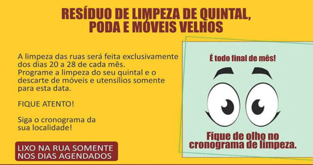 Atenção população de Ouvidor, fiquem atentos aos dias da limpeza