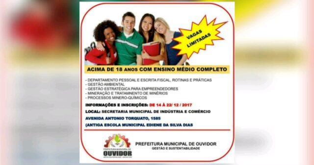Prefeitura de Ouvidor, Secretaria de Indústria e Comércio, em parceria com ITEGO, disponiblidade curso gratuito