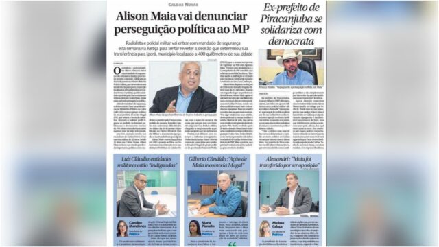 Destaque na capa do Diário da Manhã: Perseguição Política em Caldas Novas