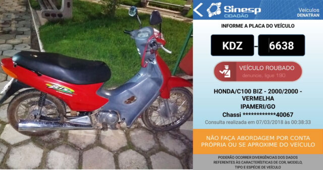 Homem é preso em fragrante com motocicleta furtada, em Ipameri