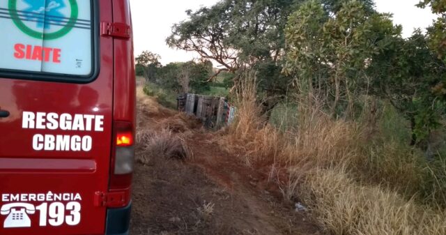 Motorista perde controle e carreta tomba as margens da GO-330
