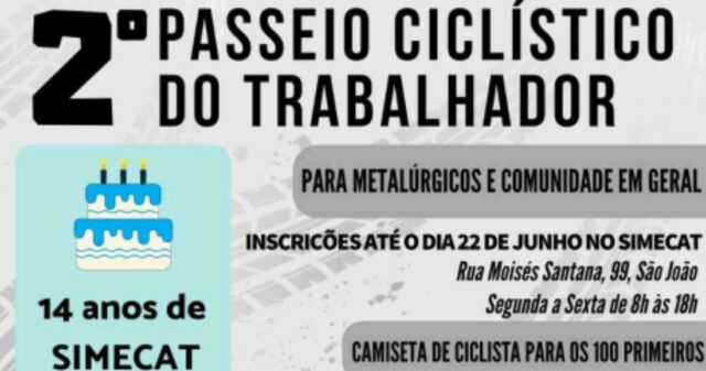 Simecat realizará 2° Passeio Ciclístico do Trabalhador