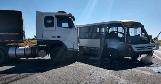 Acidente com micro-ônibus na BR-050 deixa sete pessoas feridas.