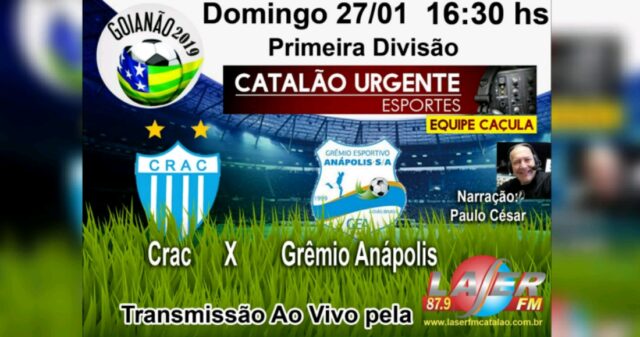 Transmissão ao vivo: ouça ao vivo Crac x Grêmio Anápolis com a equipe do Caçula