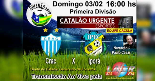 Transmissão ao vivo: ouça ao vivo Crac x Iporá com a equipe do Caçula