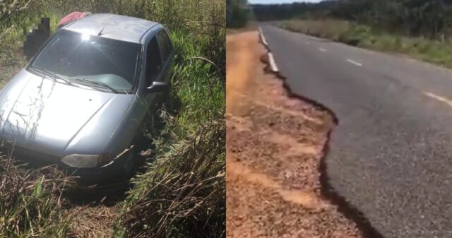 Motorista perde controle do veículo e sai da pista ao desviar de buraco na GO-330