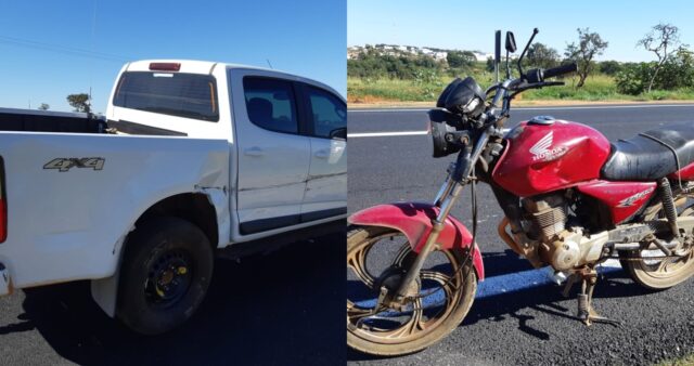 PRF de Catalão registra colisão entre carro e moto