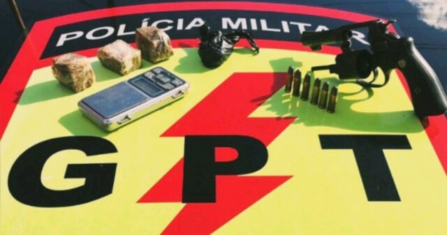 PM flagra tráfico de drogas e posse de arma de fogo em Pires do Rio