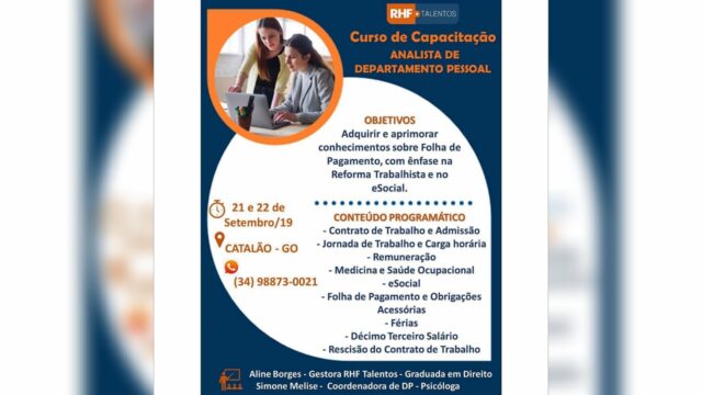 A RHF Talentos ministrará curso de capacitação em Catalão