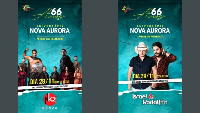Prefeitura de Nova Aurora remarca shows em comemoração ao aniversário da cidade
