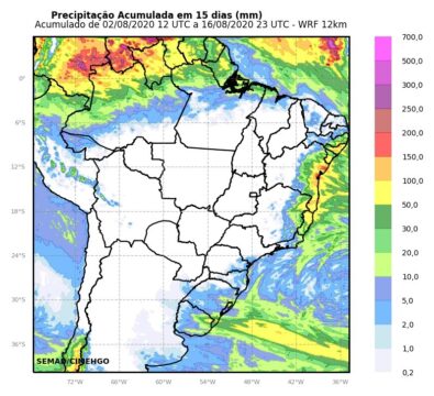 Tendência de tempo seco e baixa umidade relativa do ar na primeira quinzena de agosto em Catalão