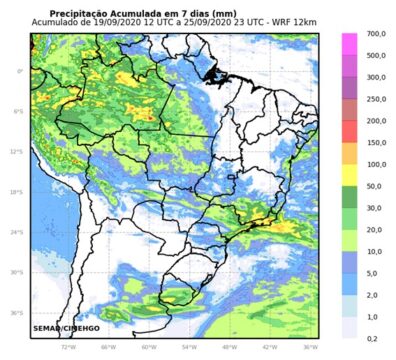 Avanço de frente fria no sudeste do Brasil pode trazer chuvas para Goiás, nessa semana