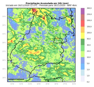 Prognóstico de chuva para Goiás e Catalão