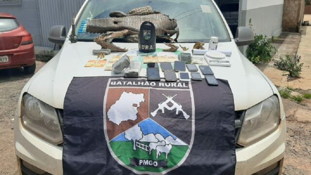 Casal é preso com drogas, munições e com cabeca de carcaça de jacaré em Urutaí