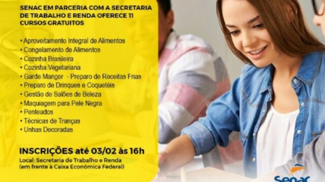 Qualificação profissional: em parceria com o SENAC, Secretaria de Trabalho e Renda oferece mais de dez cursos gratuitos