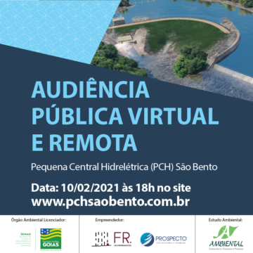 Davinópolis: Aviso de Audiência Pública Virtual e Remota - Pequena Central Elétrica (PCH) São Bento