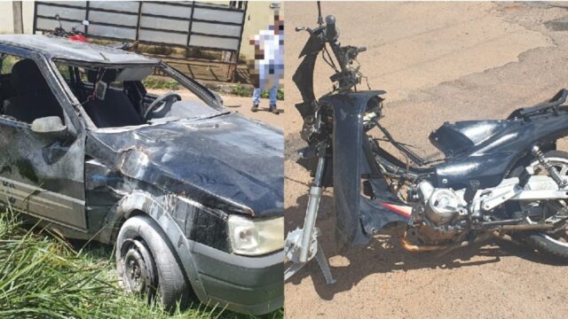 Veículo capota após batida com moto em Catalão