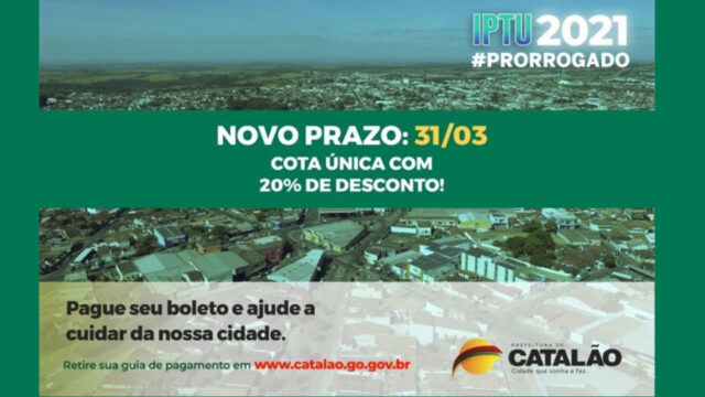 Prefeitura prorroga mais uma vez o prazo de pagamento do IPTU 2021