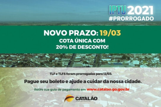 Em Catalão, prorrogado prazo de pagamento do IPTU e outras taxas
