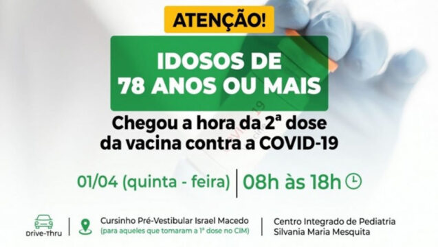 Catalão contra a covid: Aplicação de segunda dose da vacina em idosos com 78 anos ou mais começa nesta quinta