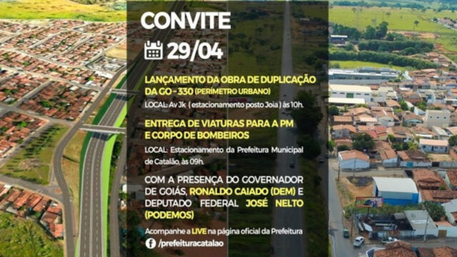 Caiado visita Catalão para lançamento da duplicação da GO-330 e fará entregas de viaturas para Polícia Militar e Corpo de Bombeiros nesta quinta-feira