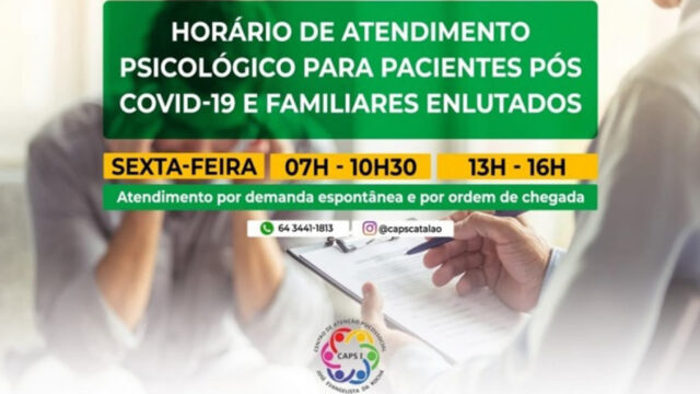 CAPS oferecerá atendimento psicológico gratuito para pacientes pós covid-19 e familiares enlutados