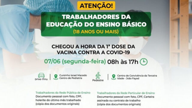 Em Catalão, trabalhadores da educação básica de 18 anos ou mais receberão a 1ª dose da vacina contra a Covid-19