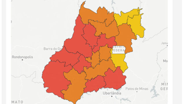 Mapa de calor mostra maioria das regiões de Goiás em situação crítica e de calamidade