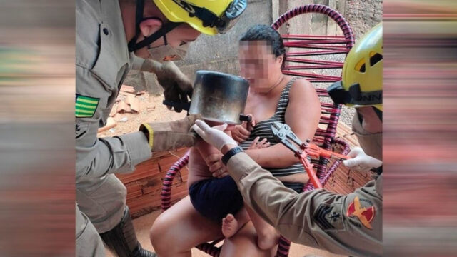 Menino fica com panela de pressão presa na cabeça em Carmo do Rio Verde