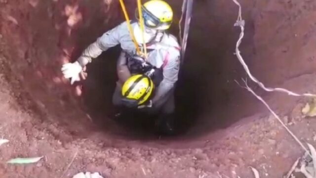 Em Jataí, criança cai dentro de cisterna 15 metros de profundidade e é resgatada pelo Corpo de Bombeiros; veja vídeo