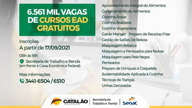 Em Catalão, Senac e Secretaria de Trabalho e Renda disponibilizam mais de 6 mil vagas para cursos EAD gratuitos