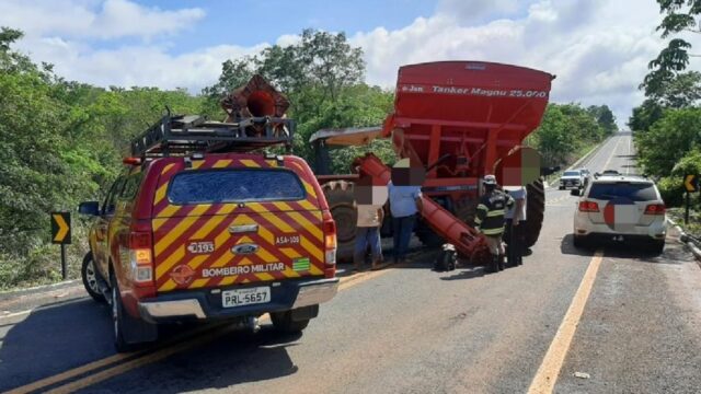 Duas pessoas ficam feridas após acidente envolvendo máquina agrícola entre Caldas Novas e Pires do Rio