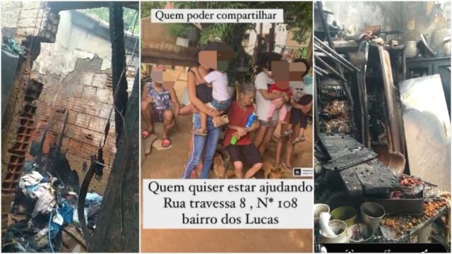Família pede ajuda após incêndio atingir casa e destruir objetos e móveis, no Bairro dos Lucas, em Catalão