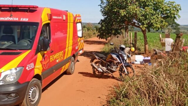 Motociclista de 48 anos fica ferido ao sofrer queda de moto em estrada rural em Catalão