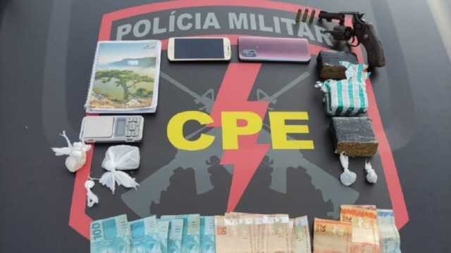Homem e mulher são preso por crimes de trafico de drogas e posse ilegal de arma de fogo em Pires do Rio