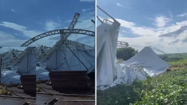 Vendaval destrói parte de estrutura metálica de Abertura da Colheita de Soja e evento é adiando