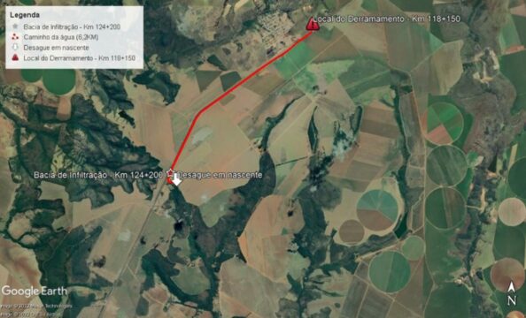Após acidente, Eco050 faz alerta de derramamento de defensivos agrícolas próximo a canal de drenagem em rodovia de Cristalina