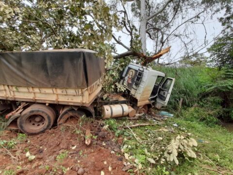 Caminhoneiro fica ferido após perder controle direcional do seu veículo e bater contra árvore na GO-330, em Ipameri