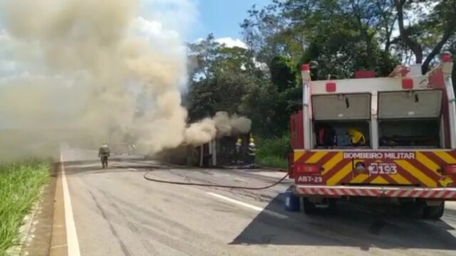 BR-060 é parcialmente interditada após carreta pegar fogo, em Abadia de Goiás