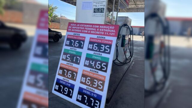 Em Caldas Novas posto de combustíveis já apresentam informações de preços de antes, e depois da redução do ICMS