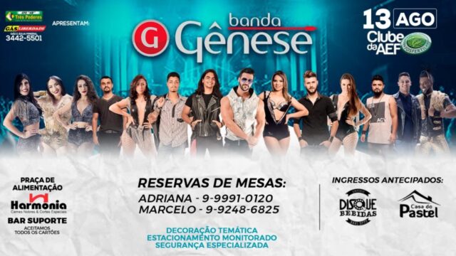 Banda Gênese faz show em Catalão no dia 13 de agosto
