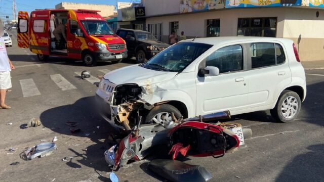 Em cruzamento perigoso, motociclista tem politraumatismo após acidente de trânsito, em Catalão